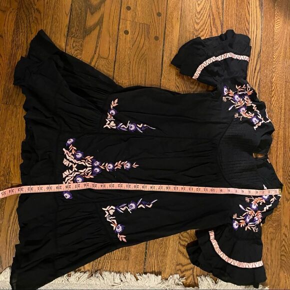 Free People Black Floral Embroidered Pavlo Mini Shift Dress XS 0 - Picture 10 of 13